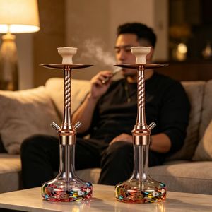 Cachimba clásica de vidrio tipo recto con mango de madera y base de cristal para fumar shisha - Product Image 3
