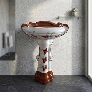 Lavabo sur pied rectangulaire moderne en céramique pour salle de bain de centre commercial ou sous-sol – Conception d'articles sanitaires - Product Image 2