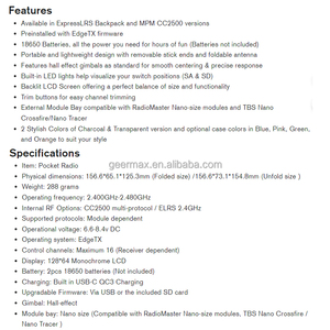 Cho radiomaster Túi đài phát thanh điều khiển (m2) UAV thành phần UAV thành phần elrs cc2500 điều khiển từ xa edgetx 2.4G RC máy bay - Product Image 6