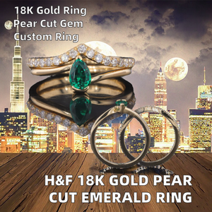 Anillo de Compromiso Personalizable con Piedras Preciosas, Oro Amarillo de 18K, Esmeralda Natural, Corte Pera, Diamante AU750/AU585/AU375 para Bodas y Regalos - Product Image 2