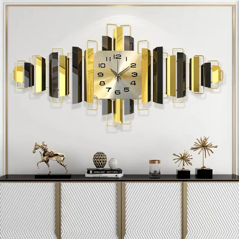 Jam dinding dekorasi 3d, arloji modern sederhana metalik dekorasi ruang makan latar belakang dinding senyap 95*45cm