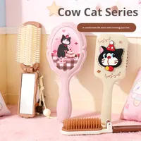Peigne de massage en plastique ABS série Cow Cat, peigne à cheveux portable anti-statique pour femmes, design de chat de dessin animé, peigne de poche, vente en gros