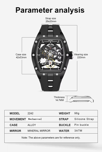 Reloj de pulsera de silicona para hombre, diseño de esqueleto hueco, mecánico, automático, de lujo, con forma de barril blanco - Product Image 4