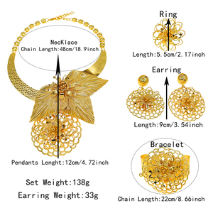 Zhuerrui plaqué or Floral élégant ensemble de bijoux collier boucles <span class=keywords><strong>d</strong></span>'oreilles <span class=keywords><strong>Bracelet</strong></span> pour femmes mode <span class=keywords><strong>parure</strong></span> fête accessoire HK029322 - Product Image 4