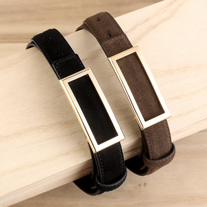 Cinturón de Cuero de Gamuza de Alta Gama para Mujer, Cinturón de Moda con Hebilla Rectangular Dorada para Jeans - Product Image 1