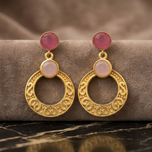 Pendientes de latón hechos a mano con gemas, chapados en rodio, estilo bohemio étnico. - Product Image 3