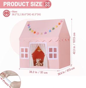 Tente de jeu rose pour filles avec tapis, guirlande à pompons et lumières étoiles, jouets pour enfants en bas âge - Product Image 2