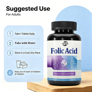 Comprimés d'acide folique (vitamine B9) en marque blanche OEM/ODM, supplément d'acide folique 800 mcg favorisant la santé cardiovasculaire - Product Image 4