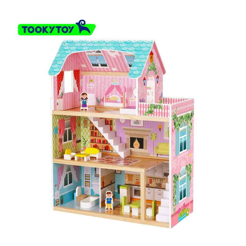 2022 New Pretend Role Play DIY Educational Toy Kids Wooden Doll House Doll Room Furniture Doll house