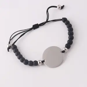 6mm Natural Stone Beads Bracelet With Stainless Steel Plate Bracelet