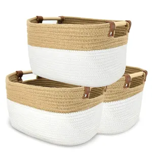 Nordic Style Cotton Rope Storage Baskets Nursery Baskets Organizer Bins Shelf Storage Basket With Handle For Books Organizer