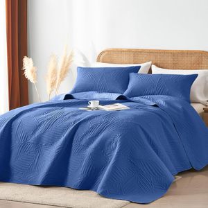 Juego de Ropa de Cama de 3 Piezas de Estilo Nórdico, Color Sólido, con Relieve, Tamaño Queen, Cubrecama, Fundas de Almohada, Resistente a las Arrugas, Cubrecama de Poliéster - Product Image 1