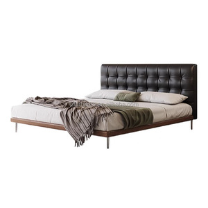 Italian Luxury Black Leather <b>Sofa</b> <b>Bed</b> with Storage <b>Modern</b> Design Soft-padded Solid Wood Edge for Master Bedroom - Product Image 6