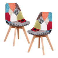 Fauteuil d'appoint rembourré en tissu patchwork de style mid-century avec pieds en bois massif pour salon, bureau à domicile et chambre à coucher