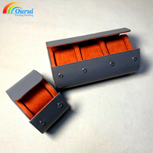 Estuche de lujo para relojes, color gris plata, con forro naranja, logotipo personalizado, de 1 a 3 ranuras, portátil, para viaje, directo de fábrica. - Product Image 2