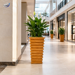 Jardinière carrée conique en fibre de verre, pot de fleurs d'extérieur, vase sculpté, conteneur de plantes paysager personnalisé pour entrée d'hôtel ou de centre commercial - Product Image 3