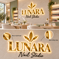 Enseigne lumineuse 3D personnalisée en aluminium doré pour salon, studio, magasin, bureau, décoration professionnelle, faible MOQ