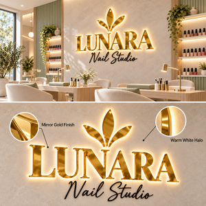 Insegna Luminosa 3D in Alluminio Dorato Personalizzata per Salone, Studio, Negozio, Ufficio, Decorazione Aziendale, Basso MOQ - Product Image 4