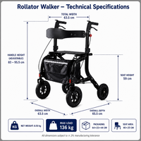 Déambulateur à roulettes avec siège, pliable, 4 roues, sac de courses, freins à main, hauteur réglable pour les seniors, usage quotidien