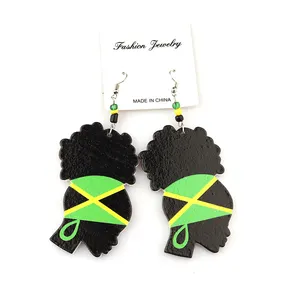 Wholesale Natural Tree Afro Girl Jamaican Earring