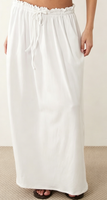 Jupe longue fluide blanche en tissu doux pour femme avec volants, taille élastique à cordon de serrage, coupe ample, idéale pour l'été, les vacances et le quotidien