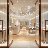 Meubles de magasin de bijoux de luxe sur mesure, vitrine hexagonale ronde en verre or rose pour boutique de détail