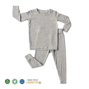 Leesourcing-pijamas de bambú para bebés, ropa de dormir de dos piezas, de fábrica, Color sólido a cuadros y con estampado, conjunto de pijamas para niños