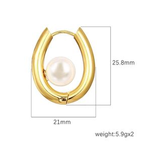 Pendientes de Perlas en Forma de U |   Aro de Acero Inoxidable Chapado en Oro PVD de 18K para Mujer |   Impermeable, Hipoalergénico y Resistente a la Decoloración - Product Image 5