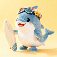 Mascotte de sport personnalisée en peluche adorable dauphin avec lunettes tenant une planche de surf mascotte de dauphin personnalisée en peluche pour événement sportif