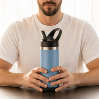 Bouteille d'eau pour enfants de 12 oz pour le bureau et l'école, avec une taille compacte de 17 cm, une poignée facile à transporter et une revêtement en poudre Dry Grip