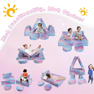 Ensemble de canapés en blocs de construction pour filles, mousse haute résilience, compressible, pliable, château de jeu avec design licorne - Product Image 3