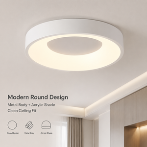 Lámpara de techo LED redonda moderna, regulable con control remoto, superficie de acrílico y hierro, para dormitorio, sala de estar, 52W, tricolor. - Product Image 2