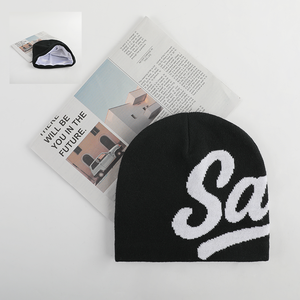 Double Sided Satin Lót Beanie Nhà Sản Xuất Y2K Skull Cap Mùa Đông <span class=keywords><strong>Hat</strong></span> Jacquard Bonnet Dệt Kim Mũ Với Lụa Lót Bên Trong - Product Image 1