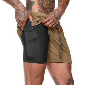 Lâche multi-poches hommes doublé Shorts de course prix usine sport décontracté en plein air Double couche Fitness pantalon homme garçon - Product Image 2
