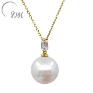 Collar con Dije de Platino PT900 de UM Jewelry, Cadena de Plata, Perla Edison, Diamante Cultivado en Laboratorio, Regalo para Compromiso, Boda, Aniversario - Product Image 1