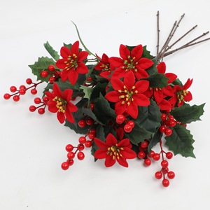 Bouquet de poinsettias artificiels 30cm-100cm, fleurs en soie, décoration de Noël, branches, décoration de la maison pour les fêtes - Product Image 5