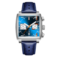 Montre mécanique en acier inoxydable avec logo personnalisé OEM pour hommes, chronographe, cadran à aiguilles, bracelet en cuir, emballage en boîte cadeau
