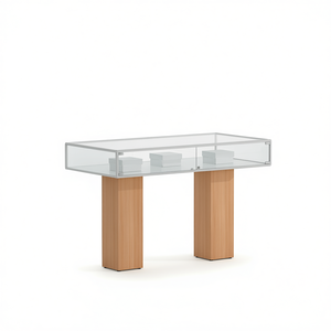 Vitrine encadrée en aluminium 160x78x105cm Finition blanche Portes verrouillables en verre trempé Pieds en bois - Product Image 2