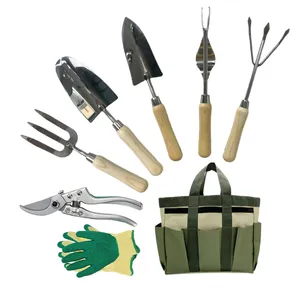 Manufacturer Sale 8 Pcs Total Home Gardening Planting Stainless Steel Trowel Equipment Bag Handle Wooden Garden Tools