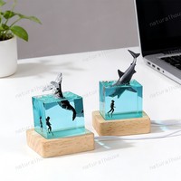 Lampe de nuit en résine 3D personnalisée en forme de cube océanique, faite à la main, diorama sous-marin, gravure de logo, cadeau souvenir