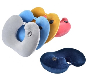 Auto de la bomba de la prensa de apoyo TPU forma plegable Flocado de viaje inflable almohada <span class=keywords><strong>para</strong></span> el cuello con el bolso - Product Image 4