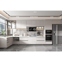 Meuble sous évier de cuisine modulaire moderne, design écologique, finition gris brillant, portes en contreplaqué, construction en panneaux MDF mélaminés 2