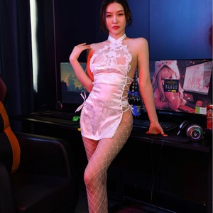 Retro-style lace-up cheongsam with see-through cutouts and a halter neck sexy and alluring, no-removal uniform set. - Product Image 3