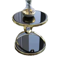Table basse ronde en acier inoxydable doré au design moderne avec plateau en verre Mobilier de salon pour la maison avec panneau en bois