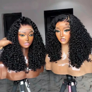 Parrucche 100% Capelli Umani Pronte all'Uso 13x4 Senza Colla Lace Front HD Frontale Bob Corto Riccio Kinky Deep Wave Water - Product Image 2