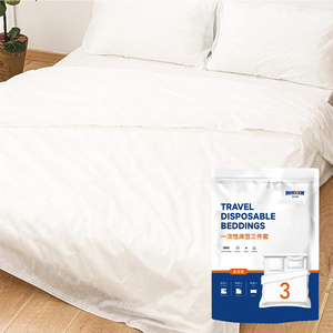 Ensemble de draps de lit d'hôtel jetables pliables portables Tailles King & <span class=keywords><strong>Queen</strong></span> Non tissé Anti-acariens 200TC Utilisation domestique Draps plats à usage unique - Product Image 1