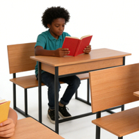 Ensemble de bancs de classe en bois durable pour 2 personnes, trois sièges avec cadre métallique, table de classe pour étudiants, mobilier scolaire