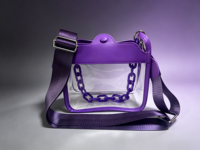 Sac bandoulière transparent en PVC violet avec chaîne, approuvé pour les stades, sac messager transparent avec sangle réglable