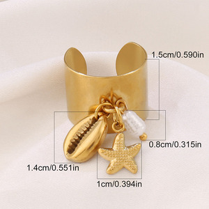 Anillo <span class=keywords><strong>Ex</strong></span> <span class=keywords><strong>Voto</strong></span> de Acero Inoxidable Chapado en Oro, Cruz y Medalla, Medalla DE LA Virgen María en Anillo, Estrella de Mar, Concha y Perla - Product Image 6