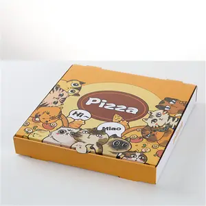 Groothandel Voorraad Takeaway Doos Cartoon Afdrukken Biologisch Afbreekbaar Grote 7 8 9 10 12 Inch Pizza Box Voor Hotel